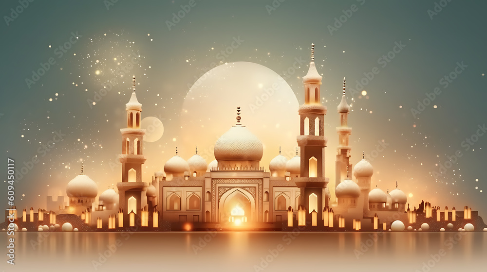 Obraz premium Muslim Holy Eid ul Fitr Festival Celebration Generative Ai