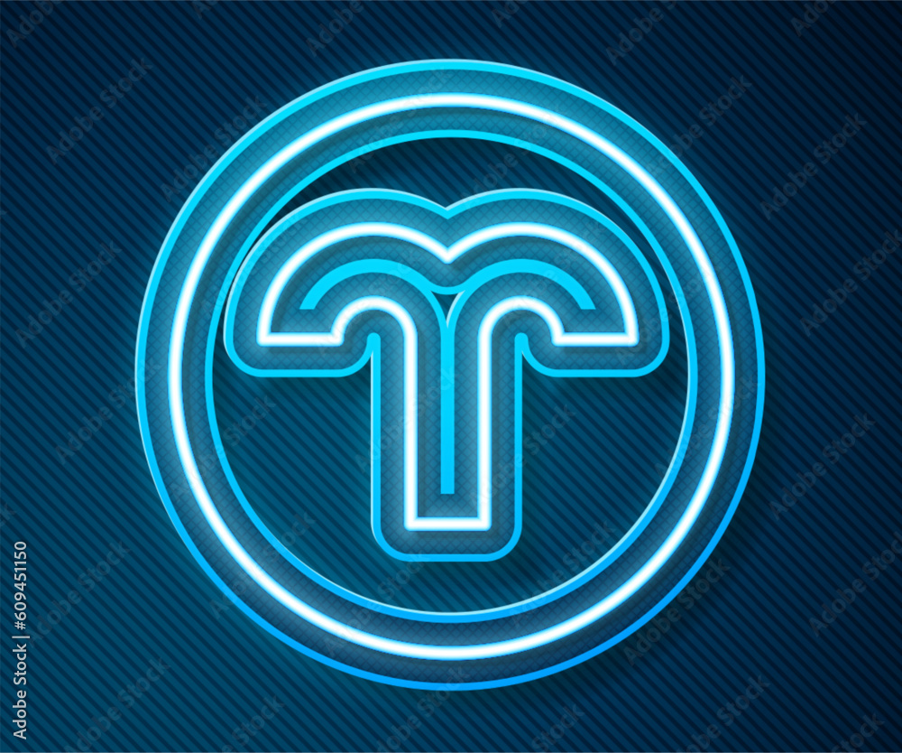 Glowing neon line Aries zodiac sign icon isolated on blue background. Astrological horoscope collection. Vector Glowing neon line Aries zodiac sign icon isolated on blue background. Astrological horoscope collection. Vector
