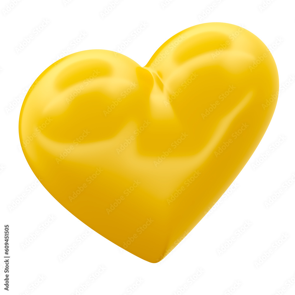 Yellow heart isolated on transparent background 3d render
