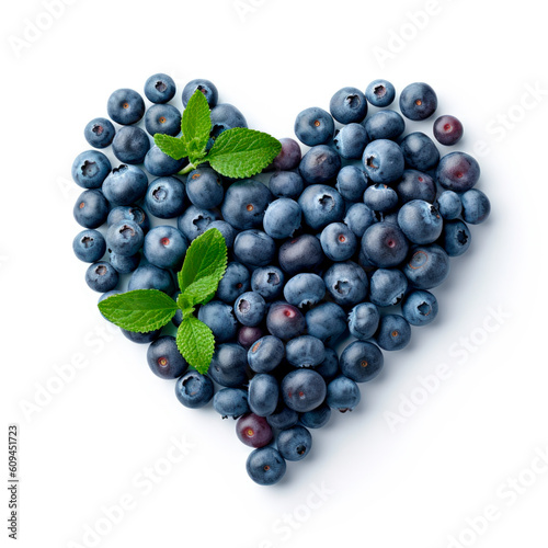 blueberries isolated on white background, heart shaped, generative ai