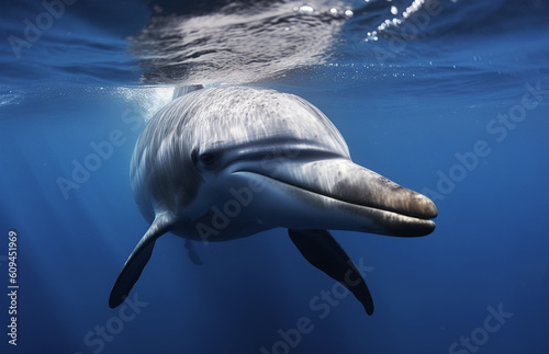 Dolphin Ziphius cavirostris swimming underwater. Generative AI. photo