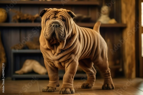 Chinese Shar-Pei in household. Generative AI