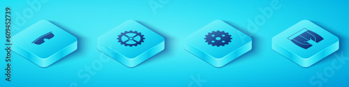 Set Isometric Sport cycling sunglasses, Bicycle sprocket crank, Cycling shorts and icon. Vector