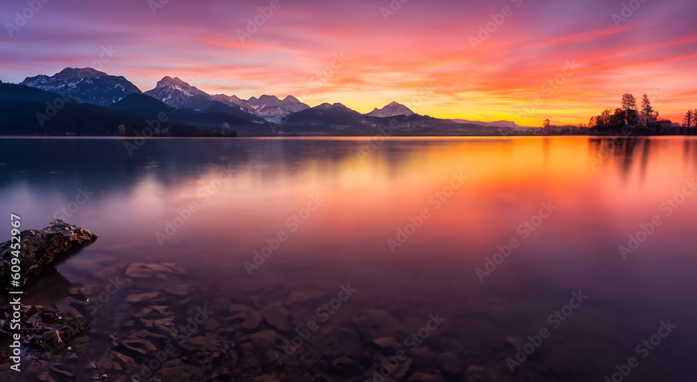 beautiful landscape of a sunset with purple and yellow colors