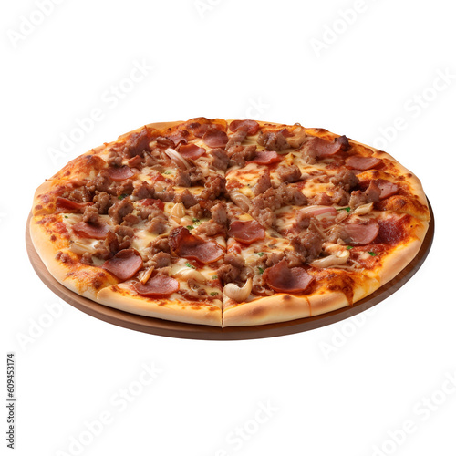 Meat Lovers Pizza png file. Transparent background with generative ai