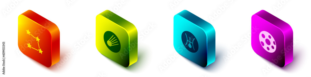 Fototapeta premium Set Isometric Star constellation zodiac, Comet, Symbol Uranus and Full moon icon. Vector