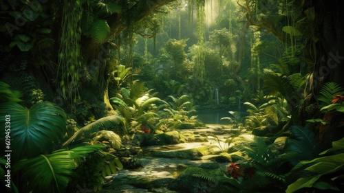 jungle concept with sunlight created with Generative AI technology