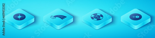 Set Isometric Gemini zodiac, Aquarius, Venus symbol and Sun icon. Vector