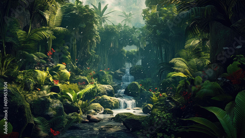 jungle concept with sunlight created with Generative AI technology