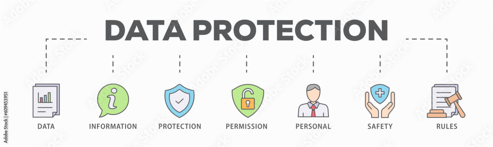 Data protection banner web icon vector illustration concept with icon of data, information, protection, permission, personal, safety and rules Data protection banner web icon vector illustration concept with icon of data, information, protection, permission, personal, safety and rules