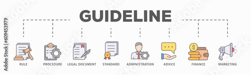Guideline banner web icon vector illustration concept with icon of rule, procedure, legal document, standard, administration, advice, finance, marketing