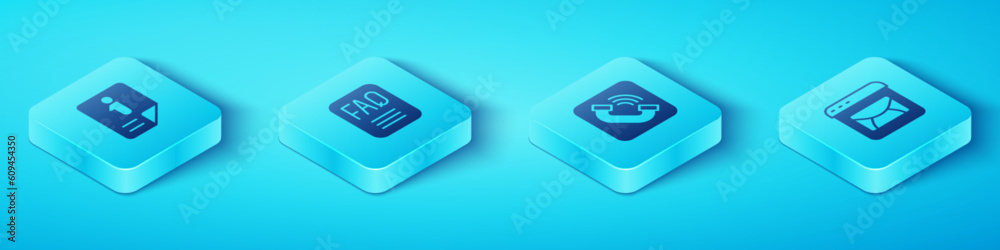 Set Isometric Information, FAQ information, Mail and e-mail and Telephone handset icon. Vector Set Isometric Information, FAQ information, Mail and e-mail and Telephone handset icon. Vector