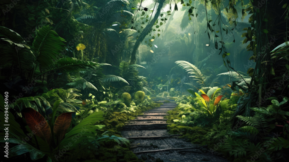 jungle concept with sunlight created with Generative AI technology jungle concept with sunlight created with Generative AI technology