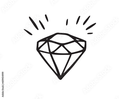 Diamond doodle icon hand drawn style. Outline 