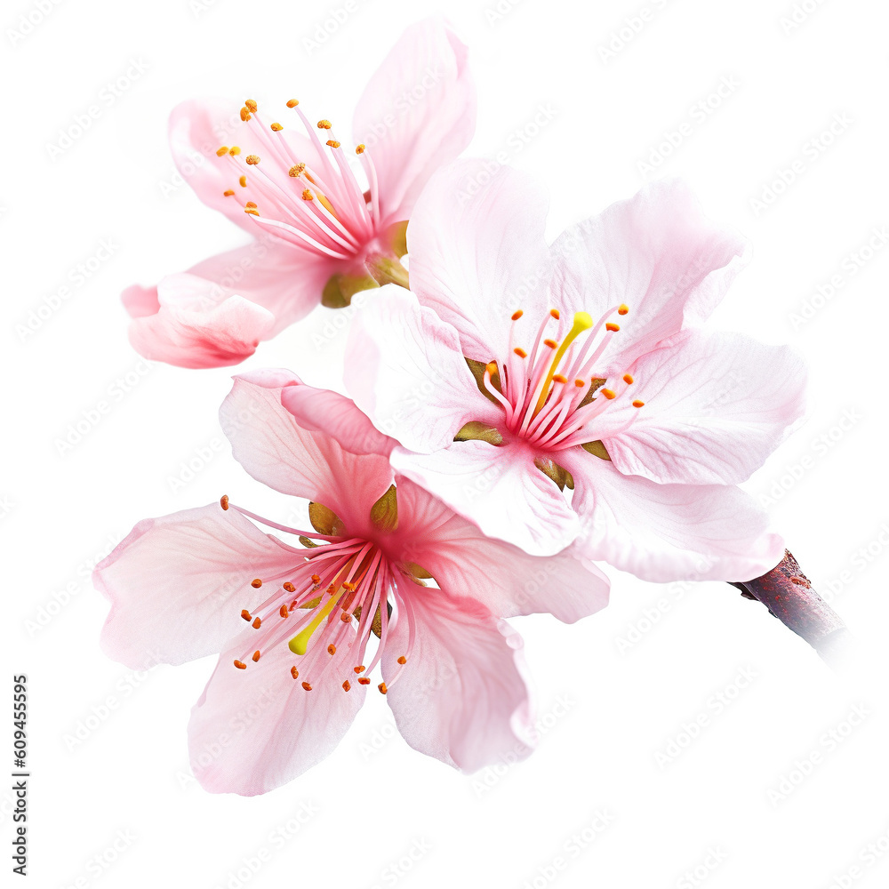 Cherry Blossoms, sakura on a white background, Generative AI. Cherry Blossoms, sakura on a white background, Generative AI.