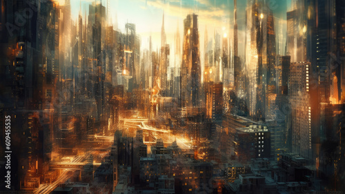 super futuristic city concept created with Generative AI technology © Robert Herhold