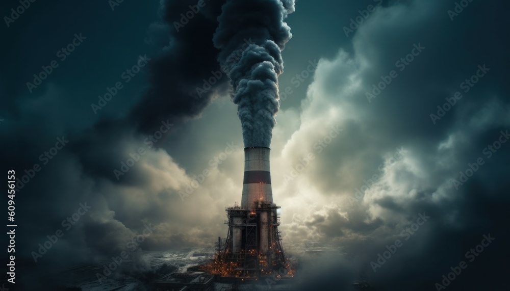 An image of an industrial smokestack emitting dark smok change climate  Generated by IA