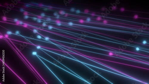 Abstract neon cyan and purple lines theme light streaks loop background, cyberpunk technology lines motion background, cybercity wire lines loop