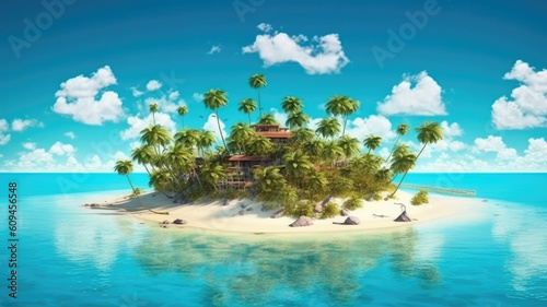concept of tropical holiday island created with Generative AI technology