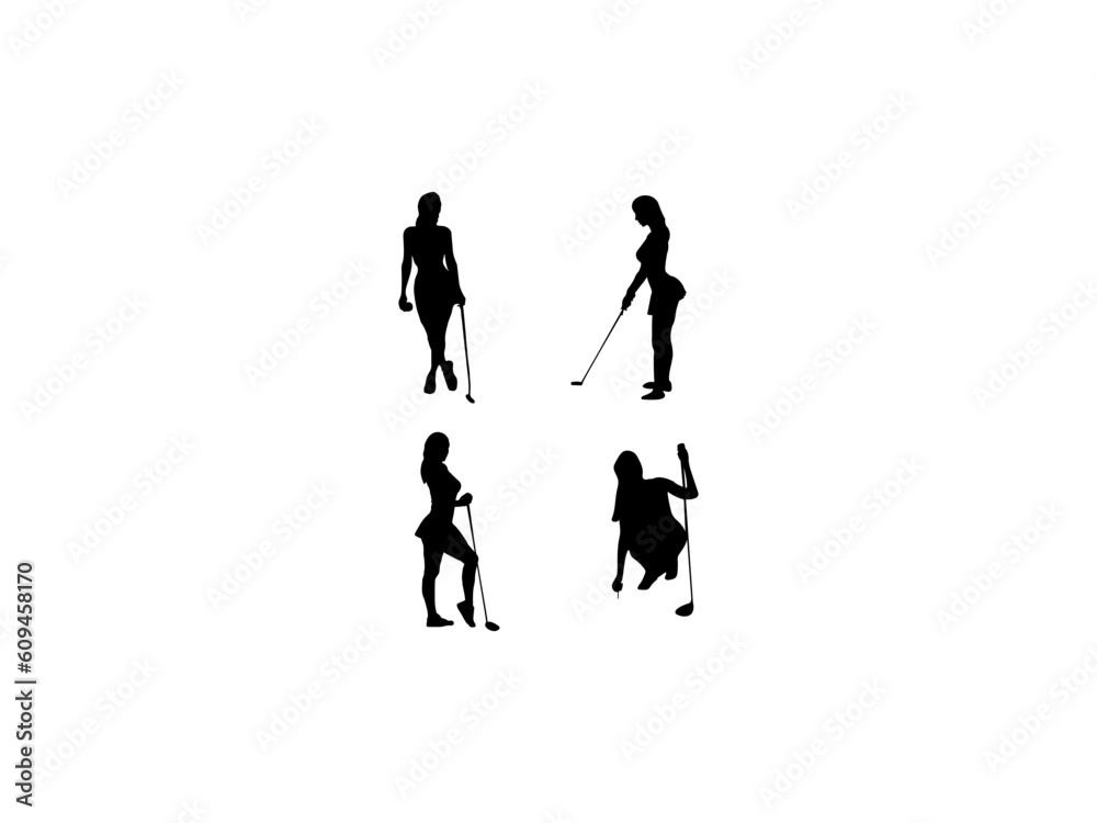 Collection of female golf player vector silhouette in various poses ...