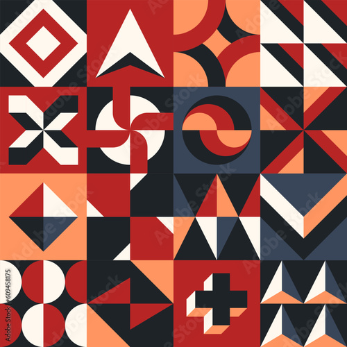 Geometric Wrapping popular squares stickers blocks. Mural trend graphic design Memphis Mixed shapes vector. Retro Flat Maximalism Style. Complex composition.