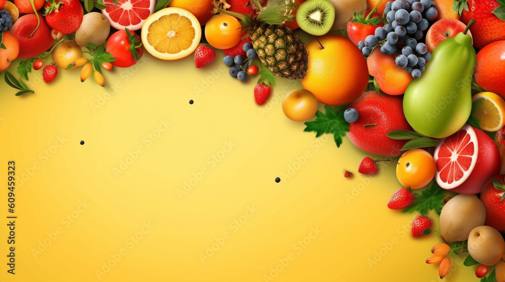 Fruit frame background for restaurant menu. IA generative. Fruit frame background for restaurant menu. IA generative.