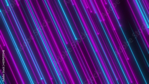 Abstract neon blue and purple theme light streaks loop bend motion background, cybercity wire lines loop