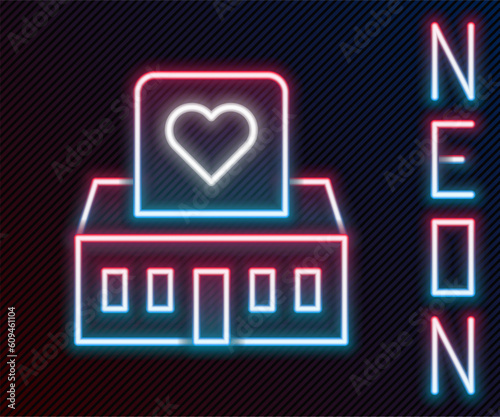Glowing neon line Volunteer center icon isolated on black background. Colorful outline concept. Vector