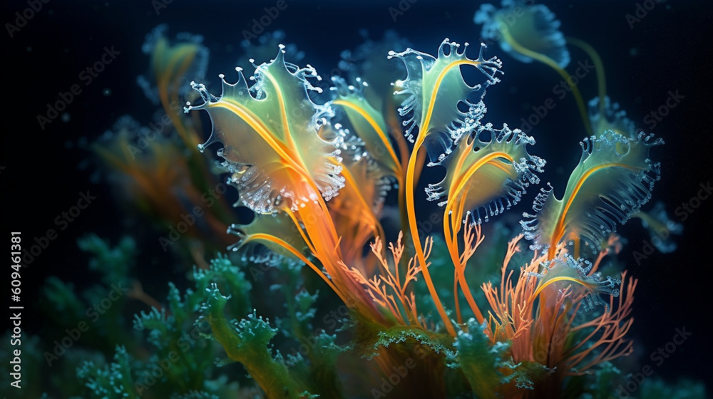Obraz premium Underwater photography of marine plants. IA generative.