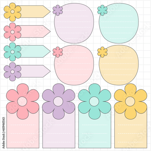 Cute blank paper notes. Stationery organizer set. Scrapbook notes and memo schedule.Printable planner stickers. To Do List sticky note pad. Digital planning element. Vector illustration.