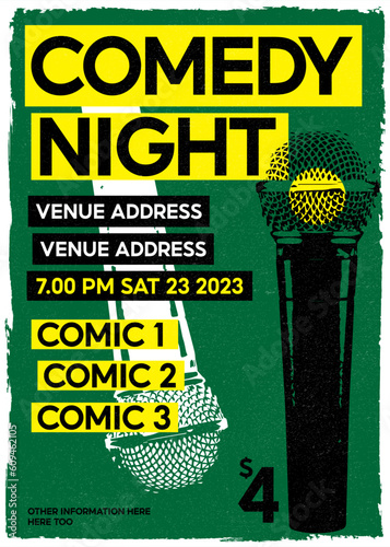 Stand Up Comedy poster event, standup night post or banner for events, open mic for comedy cafe brochure or pamphlet or flyer