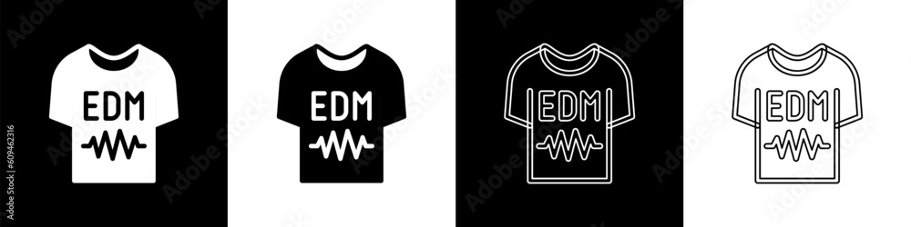 Set T-shirt icon isolated on black and white background. Vector