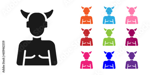 Black Krampus, heck icon isolated on white background. Horned devil. Traditional Christmas devil. Happy Halloween party. Set icons colorful. Vector