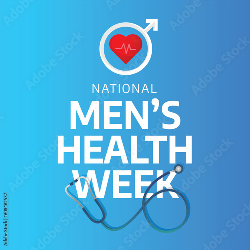 national men's health week design template for celebration. stethoscope design. heart vector illustration. healthy banner design.