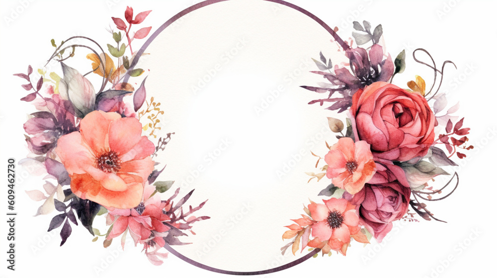 Watercolor flower frame. IA generative.