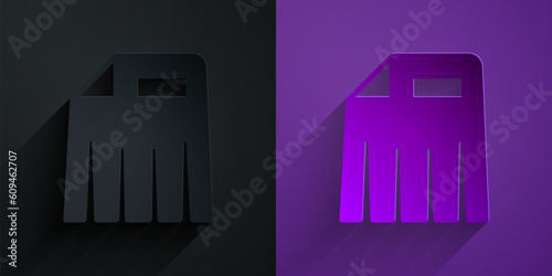 Paper cut Paper shredder confidential and private document office information protection icon isolated on black on purple background. Paper art style. Vector