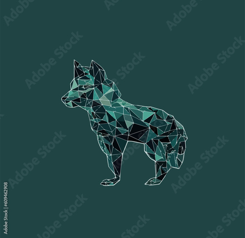 Vector illustration of a wolf with a predatory look on a dark background