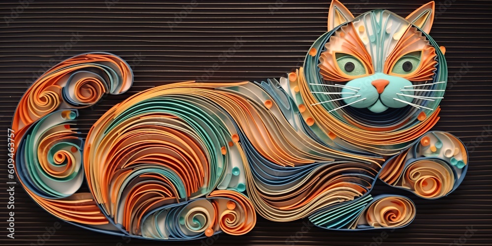 Obraz premium AI Generated. AI Generative. Vintage boho paper lucky asian geometric abstract cat. Graphic Art