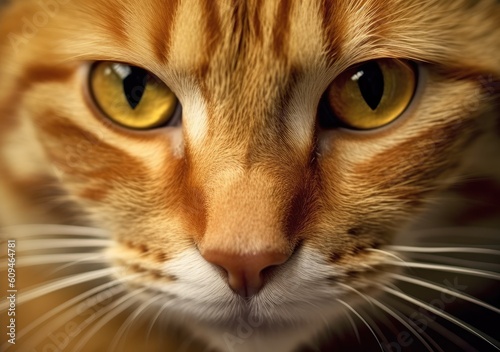 Portrait of a red cat with yellow eyes close-up. Created with Generative AI tools