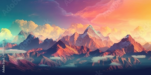 AI Generated. AI Generative. Gradient filter syntwave cyberpunk style mountains. Outdoor adventure decoration poster.. Graphic Art © Graphic Warrior