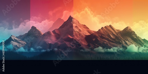 AI Generated. AI Generative. Gradient filter syntwave cyberpunk style mountains. Outdoor adventure decoration poster.. Graphic Art photo