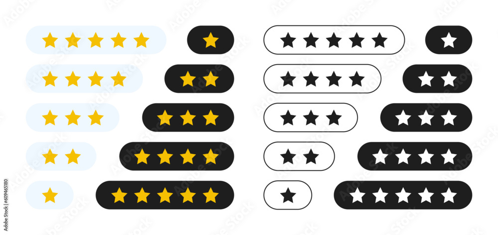 Product rating or customer review with gold and black stars flat vector ...