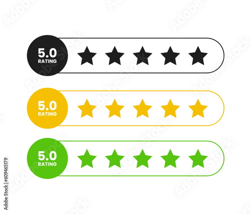 5 Star rating, customer review with gold, black, green  stars flat vector icons for apps and websites. set of stars isolated on white background. Star icon. Stars in modern simple flat style vector