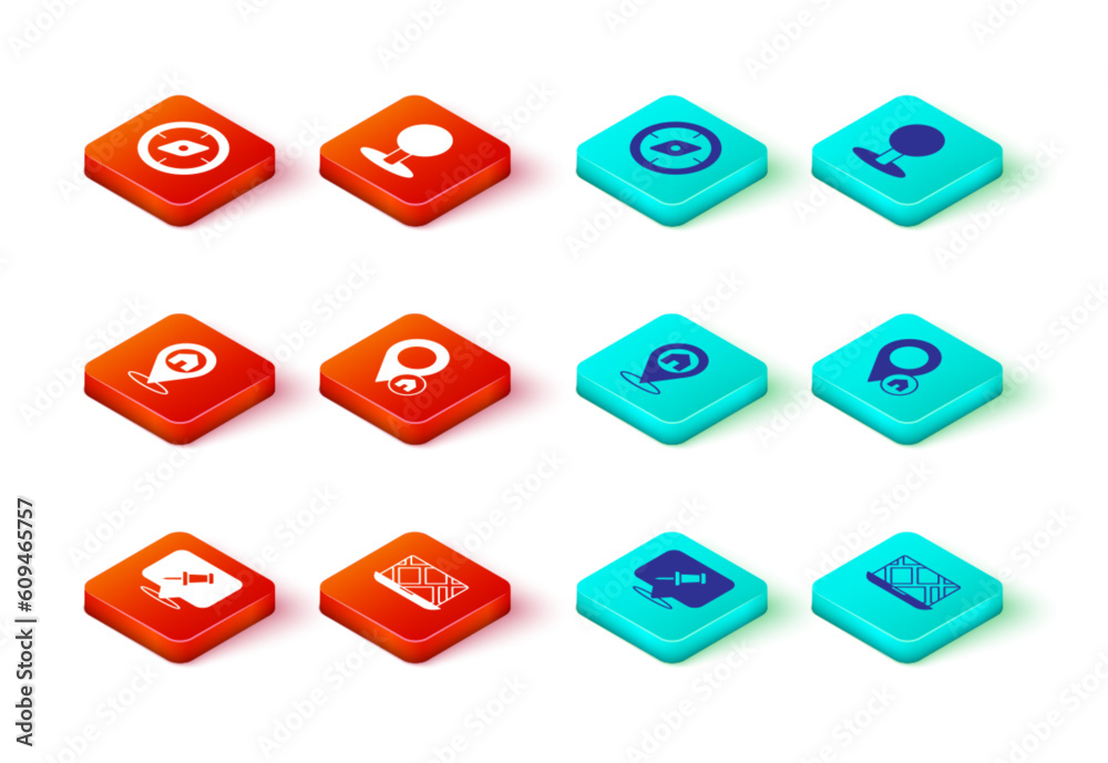 Set Push pin, City map navigation, Location with house, and Compass icon. Vector Set Push pin, City map navigation, Location with house, and Compass icon. Vector