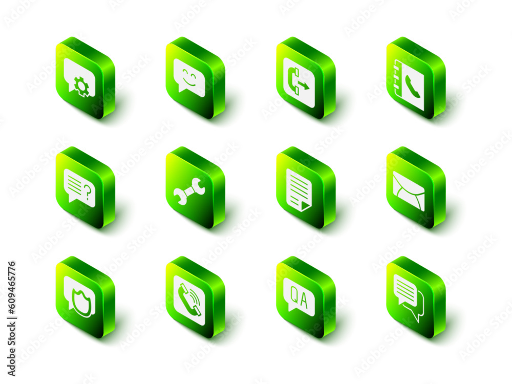 Set Smile face, Outgoing call phone, Phone book, Mail and e-mail, Speech bubble chat, File document, Question Answer and Telephone handset icon. Vector Set Smile face, Outgoing call phone, Phone book, Mail and e-mail, Speech bubble chat, File document, Question Answer and Telephone handset icon. Vector
