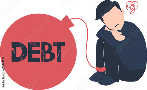 Businessman Illustration, man carrying a huge debt, financial crisis, anxious man