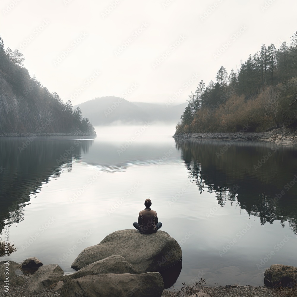 black forest lake in the mountains, Guy paddling for social media black forest lake in the mountains, Guy paddling for social media