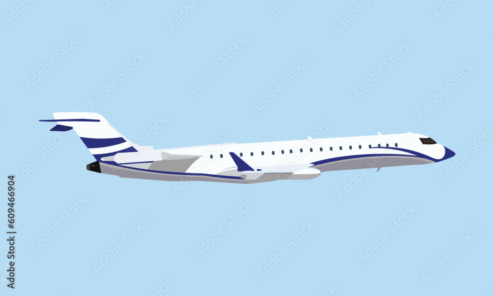 Blank Glossy White Airplane Or Airliner Side View. EPS10 Vector