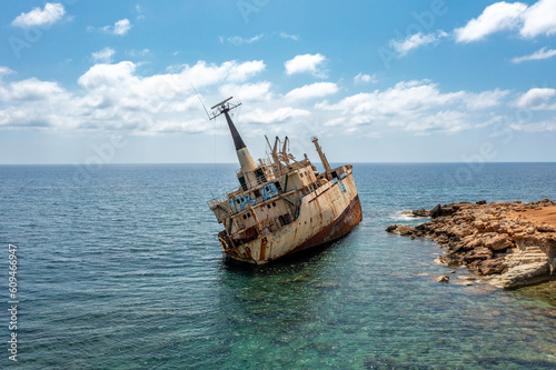 Cyprus - Abandoned shipwreck EDRO III in Pegeia, Paphos from amazing drone view photo