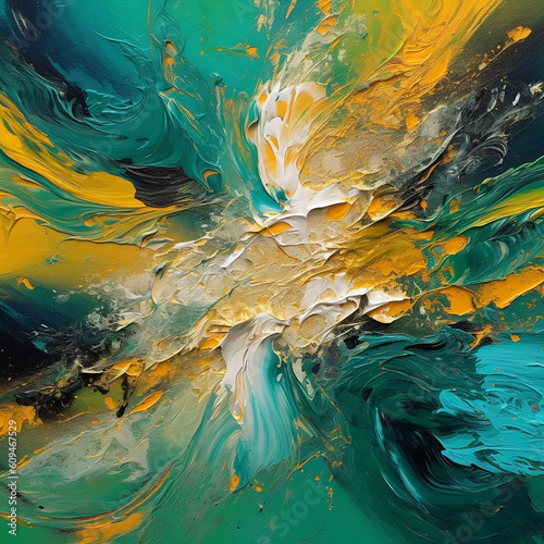 abastract paiting in green and gold magical generative ai